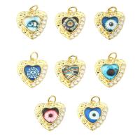 Mode Evil Eye Pendentif, laiton, coeur, Placage de couleur d'or, bijoux de mode & modèles différents pour le choix & pour femme & avec strass Environ 0.4mm, Vendu par PC