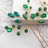 Hair Stick, Zinc Alloy, with Seedbead & Crystal, fashion jewelry & for woman, green 