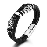 PU Leather Cord Bracelets, with 304 Stainless Steel, Double Layer & fashion jewelry & for man, black, 20mm Approx 8.27 Inch [