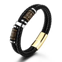 PU Leather Cord Bracelets, with 304 Stainless Steel, Double Layer & fashion jewelry & for man, black, 17.5mm Approx 8.27 Inch [