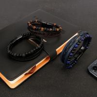 PU Leather Cord Bracelets, with Gemstone & Zinc Alloy, multilayer  & for man Approx 8.27 Inch [