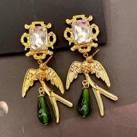 Murano Tropfen Ohrringe, Zinklegierung, mit Kristall & Lampwork, vergoldet, Modeschmuck & für Frau, 85mm, verkauft von Paar