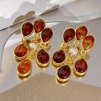 Lampwork Drop Earring, Zinc Alloy, with Lampwork & Plastic Pearl, real gold plated, fashion jewelry & for woman, golden, 65mm 