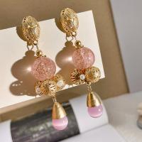 Cats Eye Earring, Zinc Alloy, with Cats Eye & Rose Quartz, real gold plated, fashion jewelry & for woman, golden, 85mm 