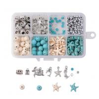 DIY Jewelry Finding Kit, Zinc Alloy, with Plastic Box & turquoise, silver color plated, 8 cells, mixed colors [