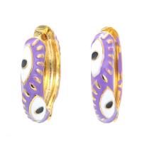 Evil Eye Earrings, Brass, Donut, gold color plated, evil eye pattern & for woman & enamel 