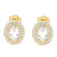 Cubic Zirconia Micro Pave Brass Earring, Oval, plated, micro pave cubic zirconia & for woman [