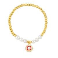 Evil Eye Jewelry Bracelet, Brass, with Plastic Pearl, plated, micro pave cubic zirconia & enamel cm 