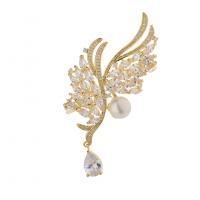 Freshwater Pearl Brooch, Brass, with Freshwater Pearl, Vacuum Ion Plating, micro pave cubic zirconia & for woman, gold 