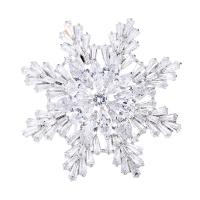 Cubic Zirconia Brooch, Brass, Snowflake, Vacuum Ion Plating, micro pave cubic zirconia & for woman, silver color, 38mm 