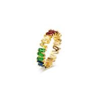 Цирконий Micro Pave Латунь палец кольцо, плакирован золотом, разный размер для выбора & инкрустированное микро кубического циркония & Женский, размер:5-9, продается PC