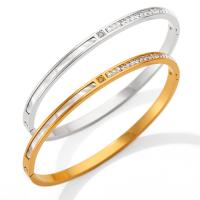 Stainless Steel Bangle, 304 Stainless Steel, with White Shell, Vacuum Ion Plating, for woman & with rhinestone 