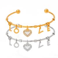 Stainless Steel Charm Bracelet, 304 Stainless Steel, with White Shell, Heart, Vacuum Ion Plating, with letter pattern & for woman & with rhinestone 60.5mm 