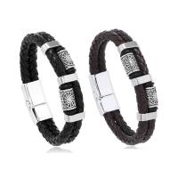 PU Leather Cord Bracelets, with Magnet & Zinc Alloy, plated, fashion jewelry & for man Approx 8.5 Inch [