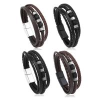 PU Leather Cord Bracelets, Zinc Alloy, with Magnet & PU Leather, plated, multilayer & for man Approx 8.5 Inch 