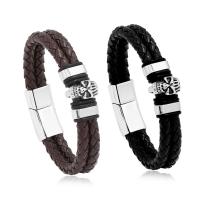 Cowhide Bracelets, with PU Leather & Zinc Alloy, Skull, plated, multilayer & for man Approx 8.5 Inch 