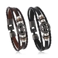 Cowhide Bracelets, with PU Leather & Zinc Alloy, Star, plated, multilayer & for man Approx 8.3 Inch 