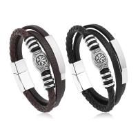 PU Leather Cord Bracelets, with Magnet & Zinc Alloy, plated, multilayer & for man Approx 8.5 Inch [