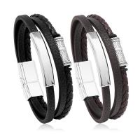 PU Leather Cord Bracelets, Zinc Alloy, with Magnet & PU Leather, plated, vintage & multilayer & for man Approx 8.5 Inch [