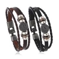 PU Leather Cord Bracelets, Cowhide, with PU Leather & Zinc Alloy, plated, fashion jewelry & multilayer & with letter pattern & for man Approx 8.3 Inch [