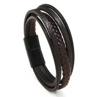 PU Leather Cord Bracelets, with Zinc Alloy, plated, vintage & multilayer & for man Approx 8.5 Inch [