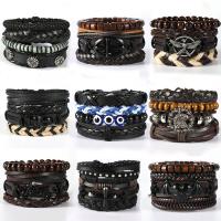 Wrap Bracelets, Zinc Alloy, with PU Leather & Wood, plated, vintage & multilayer & for man Approx 6.7-7 Inch 
