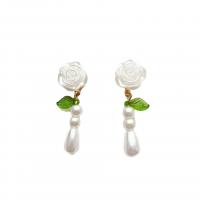 Boucle d'oreille de goutte acrylique, avec perle de plastique, bijoux de mode & pour femme, blanc, 25mm, Vendu par paire