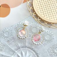 Lampwork Drop Earring, Zinc Alloy, with Lampwork & Plastic Pearl, gold color plated, fashion jewelry & for woman, 35mm 