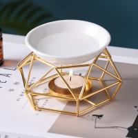 Porcelain Aromatherapy Essential Oil Diffuser, with Iron, gold color plated, for home and office & durable  