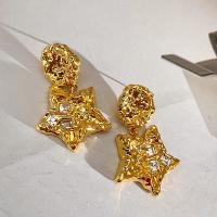Zinc Alloy Rhinestone Drop Earring, real gold plated, fashion jewelry & for woman & with rhinestone, golden, 50mm 