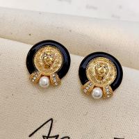 Zinc Alloy Rhinestone Stud Earring, with Plastic Pearl, fashion jewelry & for woman & with rhinestone, 25mm 