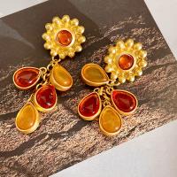 Lampwork Drop Earring, Zinc Alloy, with Lampwork, gold color plated, fashion jewelry & for woman, golden, 75mm 