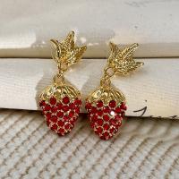 Zinc Alloy Rhinestone Drop Earring, Strawberry, fashion jewelry & for woman & with rhinestone, golden, 46mm 