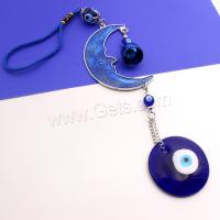 Zinc Alloy Hanging Ornaments, with Lampwork, Moon, plated, evil eye pattern & enamel, blue cm [