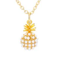 Brass Jewelry Necklace, with Plastic Pearl, Pineapple, plated, for woman Approx 45 cm 