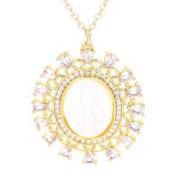 Cubic Zircon Micro Pave Brass Necklace, with White Shell, Virgin Mary, plated, micro pave cubic zirconia & for woman Approx 45 cm 