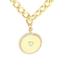 Cubic Zircon Micro Pave Brass Necklace, Flat Round, plated, micro pave cubic zirconia & for woman 24mm Approx 45 cm 