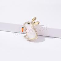 Shell Brooch, Brass, with Shell, Rabbit, Vacuum Ion Plating, fashion jewelry & micro pave cubic zirconia & for woman, golden 
