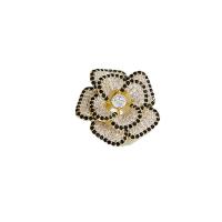 Cubic Zirconia Brooch, Brass, Flower, Vacuum Ion Plating, fashion jewelry & micro pave cubic zirconia, golden, 29mm 