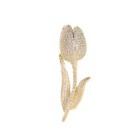 Cubic Zirconia Brooch, Brass, Tulip, Vacuum Ion Plating, fashion jewelry & micro pave cubic zirconia, golden 
