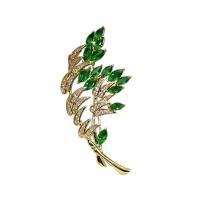 Cubic Zirconia Brooch, Brass, Leaf, Vacuum Ion Plating, fashion jewelry & micro pave cubic zirconia, golden 
