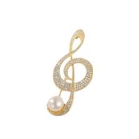 Freshwater Pearl Brooch, Brass, with Freshwater Pearl, Music Note, Vacuum Ion Plating, fashion jewelry & micro pave cubic zirconia, golden 