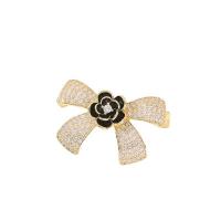 Cubic Zirconia Brooch, Brass, Bowknot, Vacuum Ion Plating, fashion jewelry & micro pave cubic zirconia, golden 