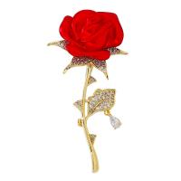 Cubic Zirconia Brooch, Brass, Rose, Vacuum Ion Plating, fashion jewelry & micro pave cubic zirconia, red 