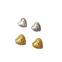 Brass Stud Earring, Heart, plated, for woman 12mm 