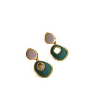 Brass Drop Earring, Geometrical Pattern, gold color plated, for woman & enamel, 30mm 