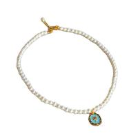 Freshwater Pearl Brass Necklace, with Freshwater Pearl, gold color plated & for woman & enamel 