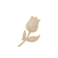 Cubic Zirconia Brooch, Brass, Rose, Vacuum Ion Plating, fashion jewelry & micro pave cubic zirconia & for woman, golden 