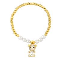 Cubic Zirconia Micro Pave Brass Bracelet, with Plastic Pearl, Bear, Vacuum Ion Plating, fashion jewelry & micro pave cubic zirconia cm 
