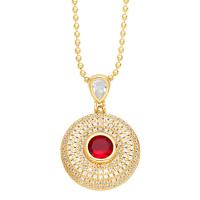 Cubic Zircon Micro Pave Brass Necklace, with 5cm extender chain, Round, Vacuum Ion Plating, micro pave cubic zirconia cm 